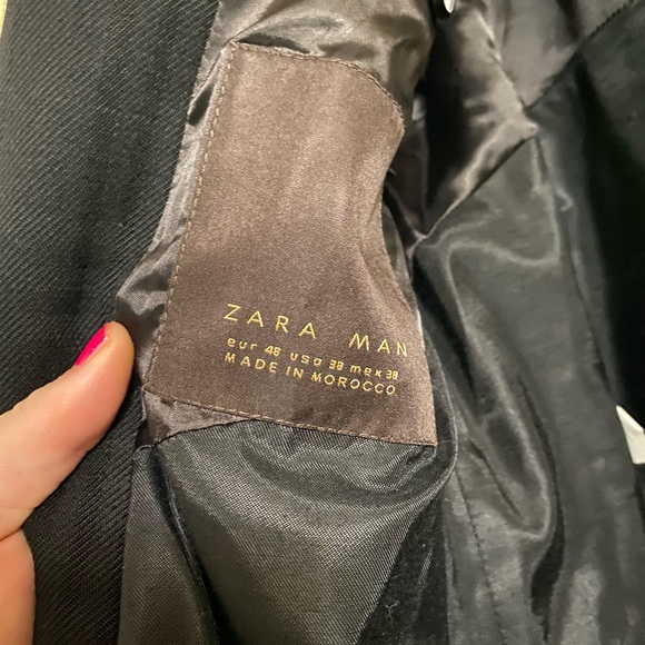 Zara Man Black Gingham Checker Pattern Cotton Wool Blend blazer suit jacket - Picture 6 of 15